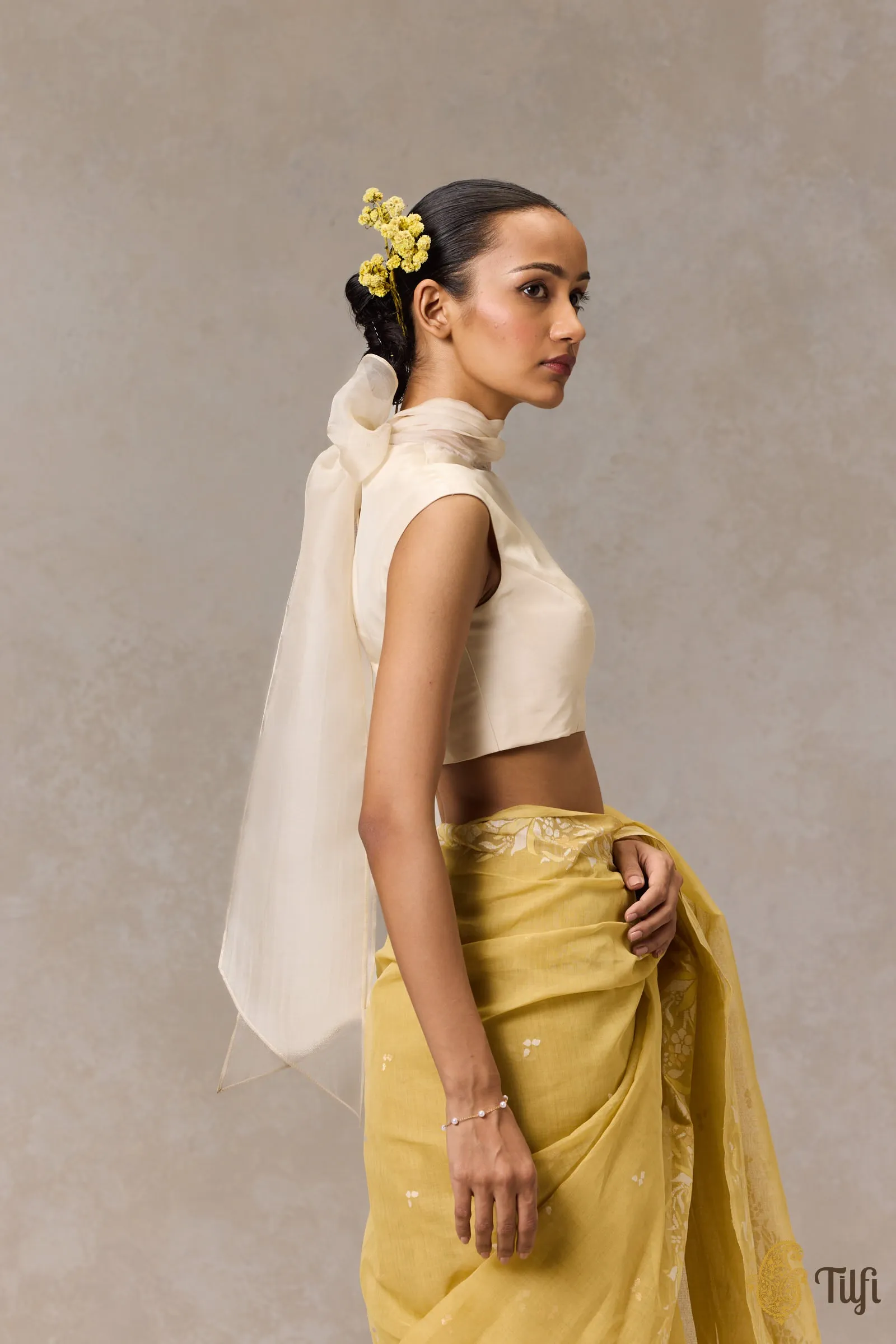 Off-White Pure Silk Organza Bow Blouse