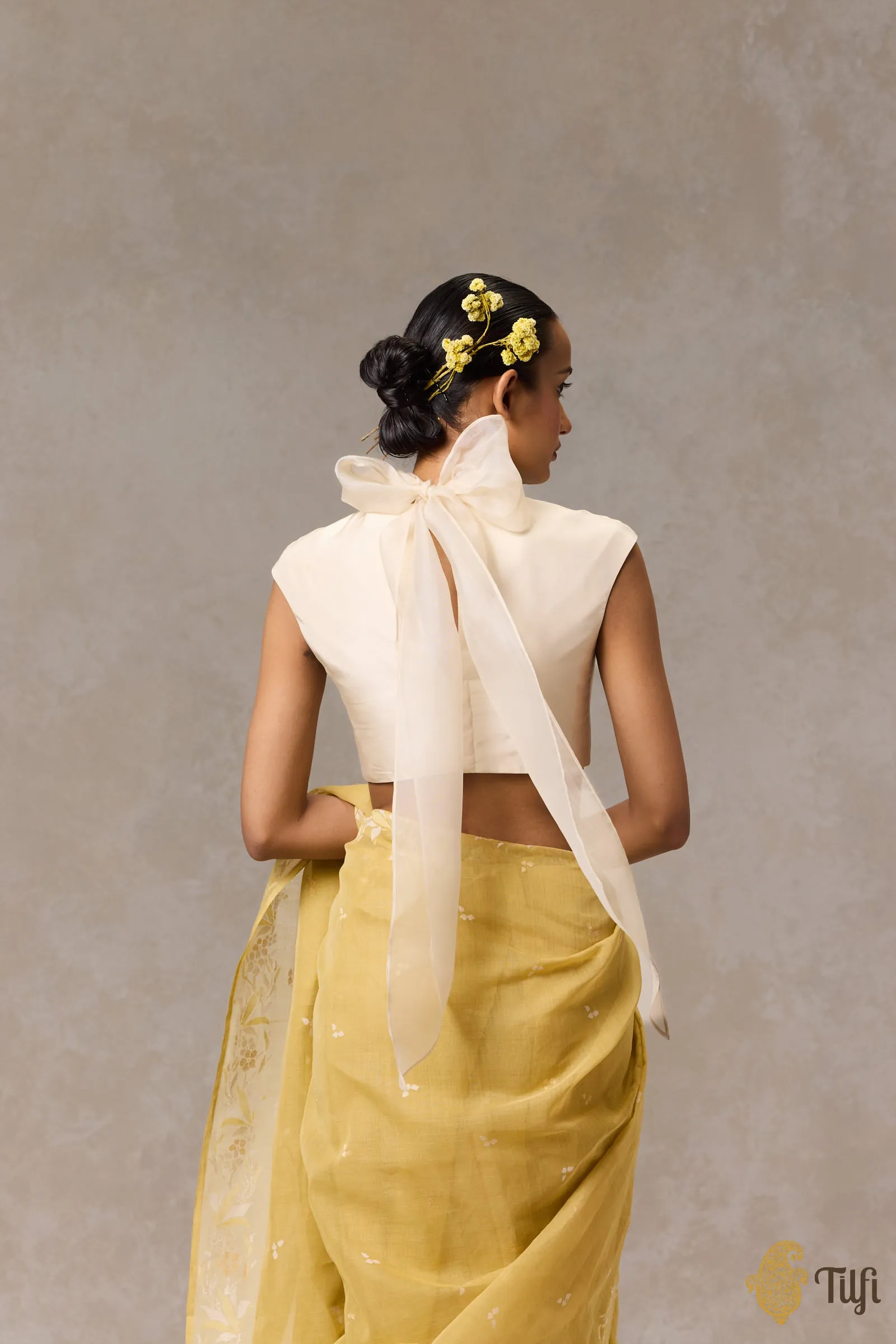 Off-White Pure Silk Organza Bow Blouse