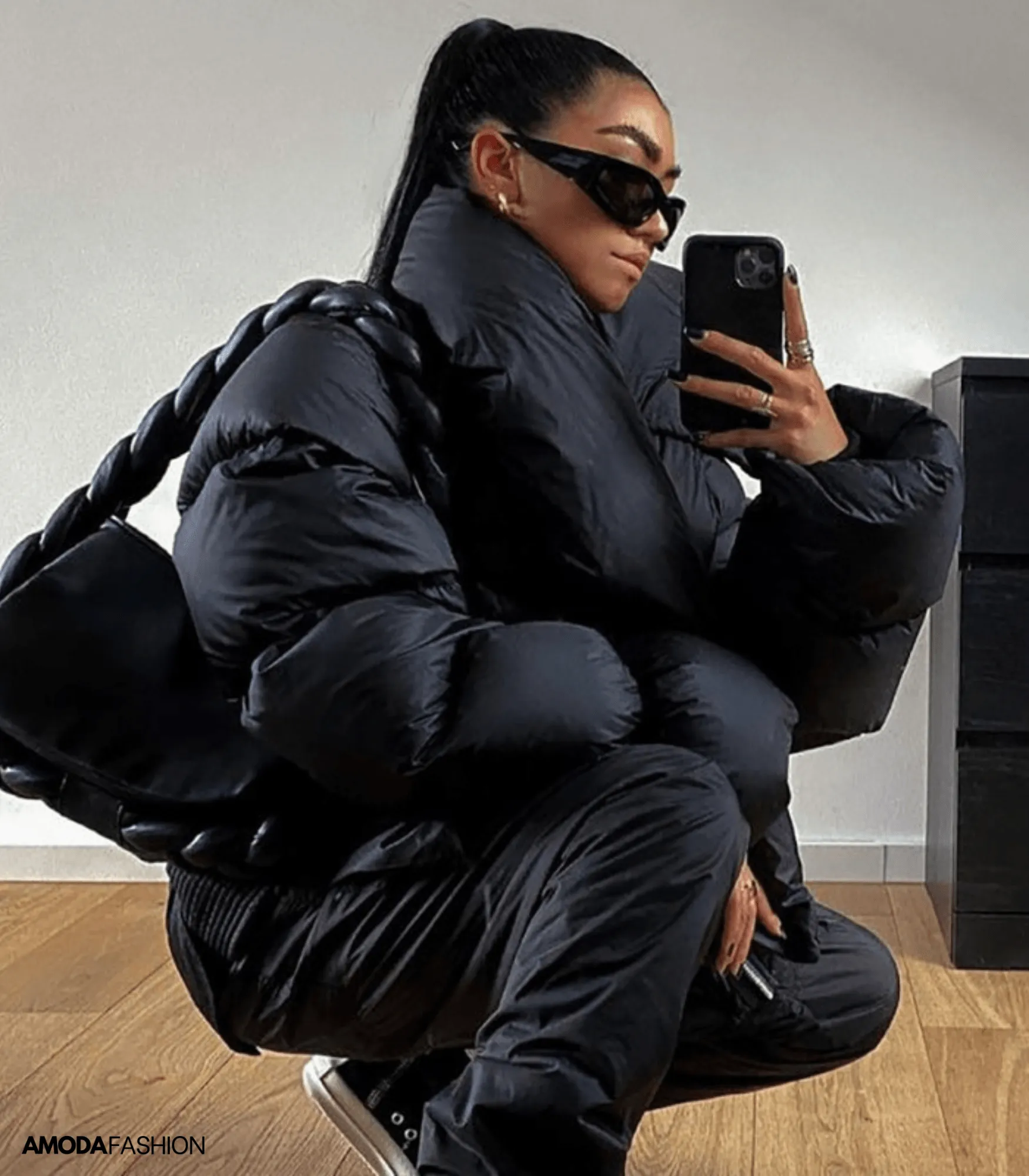 Oversized pufferjack met coltrui