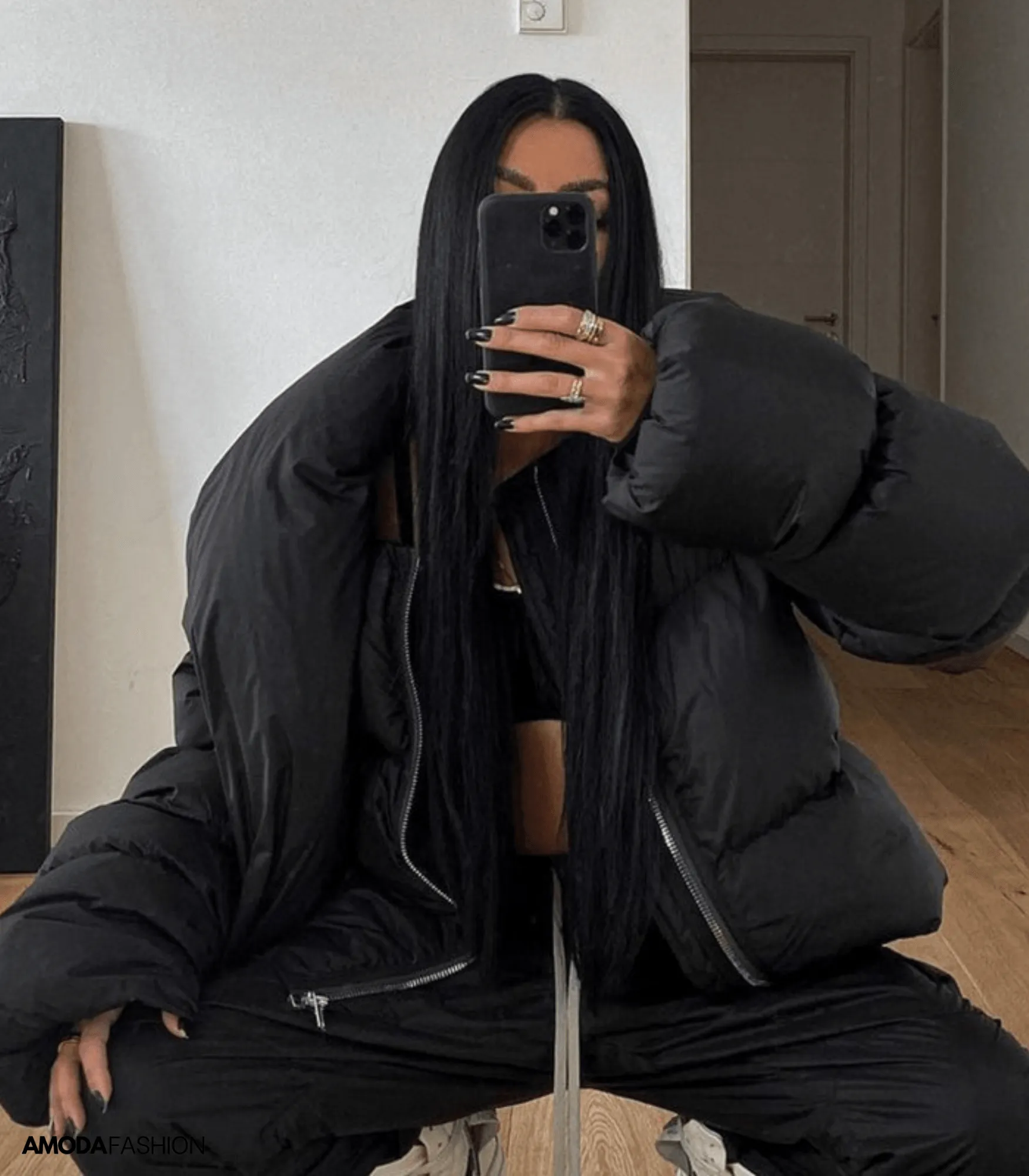 Oversized pufferjack met coltrui