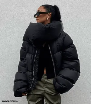 Oversized pufferjack met coltrui