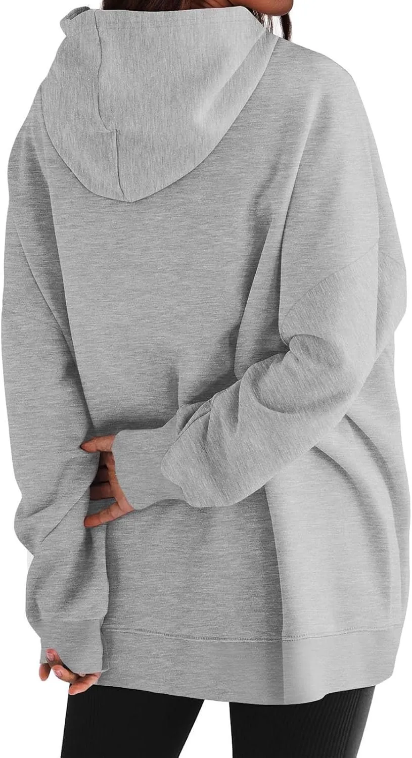 Oversized Sweatshirt for Women Plus Size Solid Color Drop Shoulder Pullover Hoodies with Pockets Fall Fashion Outfits