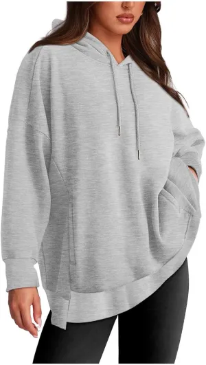 Oversized Sweatshirt for Women Plus Size Solid Color Drop Shoulder Pullover Hoodies with Pockets Fall Fashion Outfits