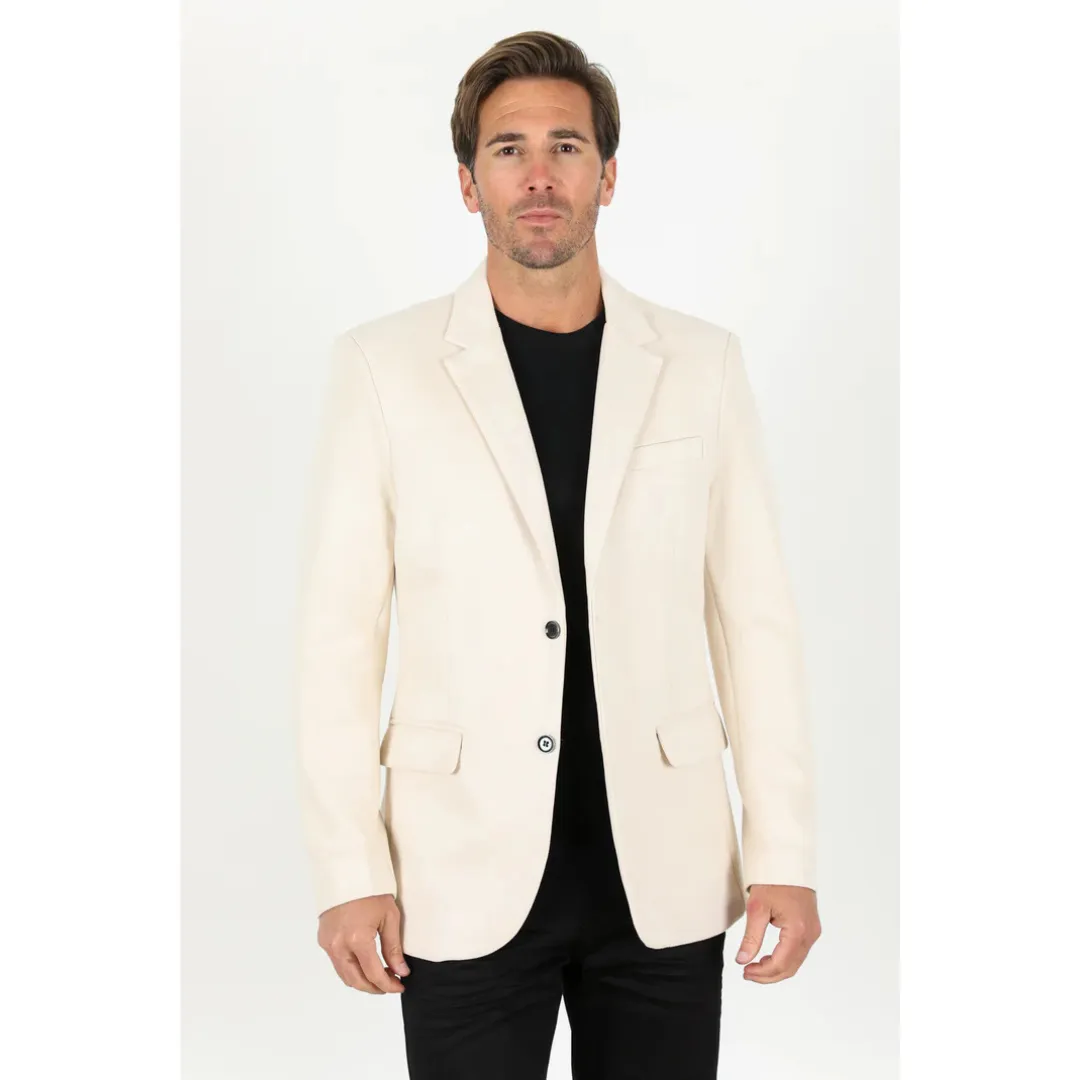 Platini Men's Double Button Faux Suede Blazer - Off White