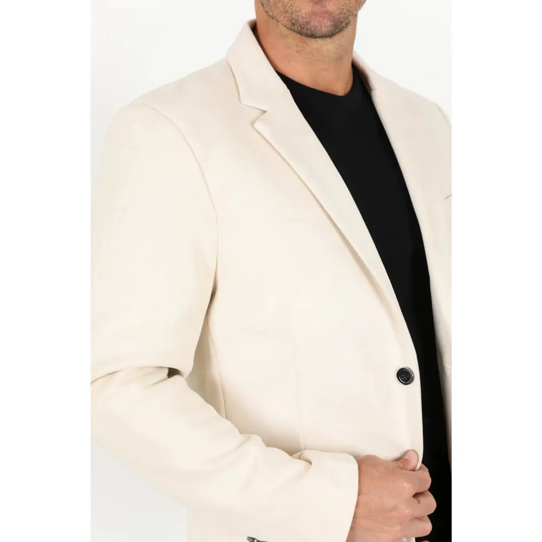 Platini Men's Double Button Faux Suede Blazer - Off White