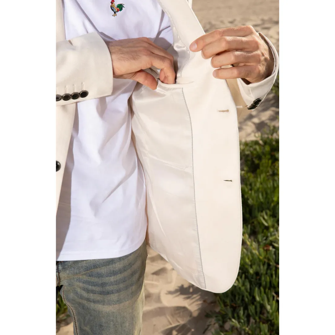 Platini Men's Double Button Faux Suede Blazer - Off White