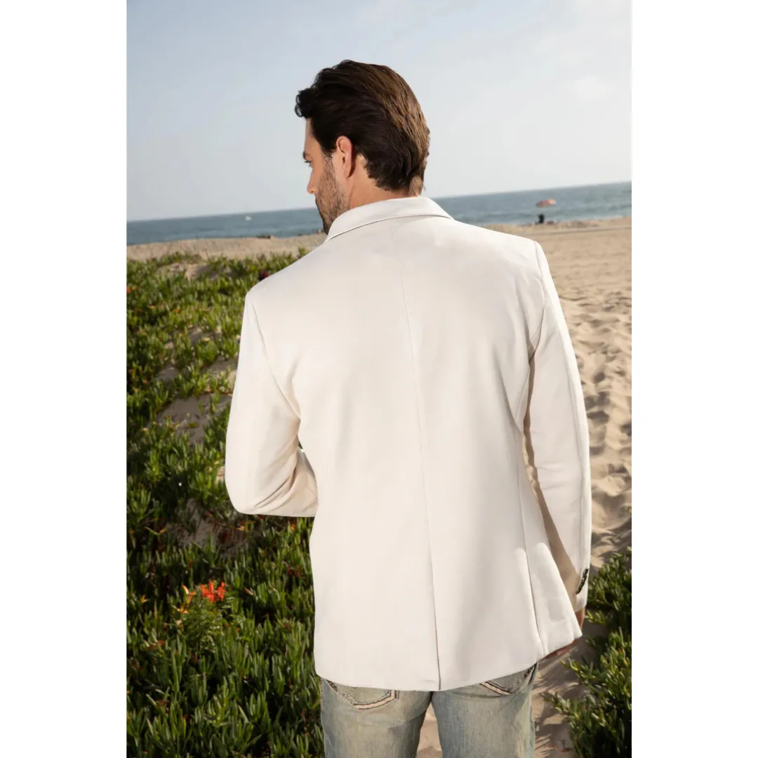 Platini Men's Double Button Faux Suede Blazer - Off White