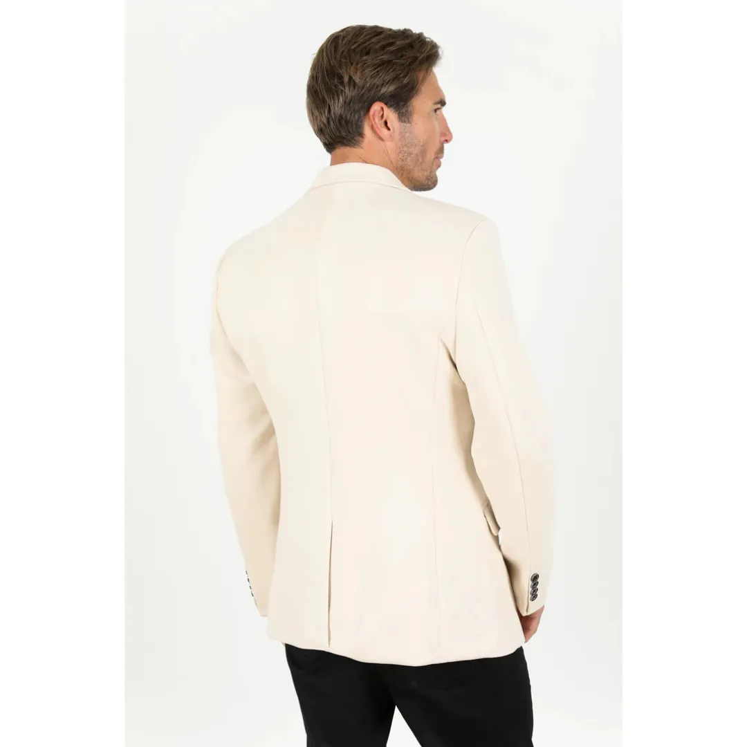 Platini Men's Double Button Faux Suede Blazer - Off White
