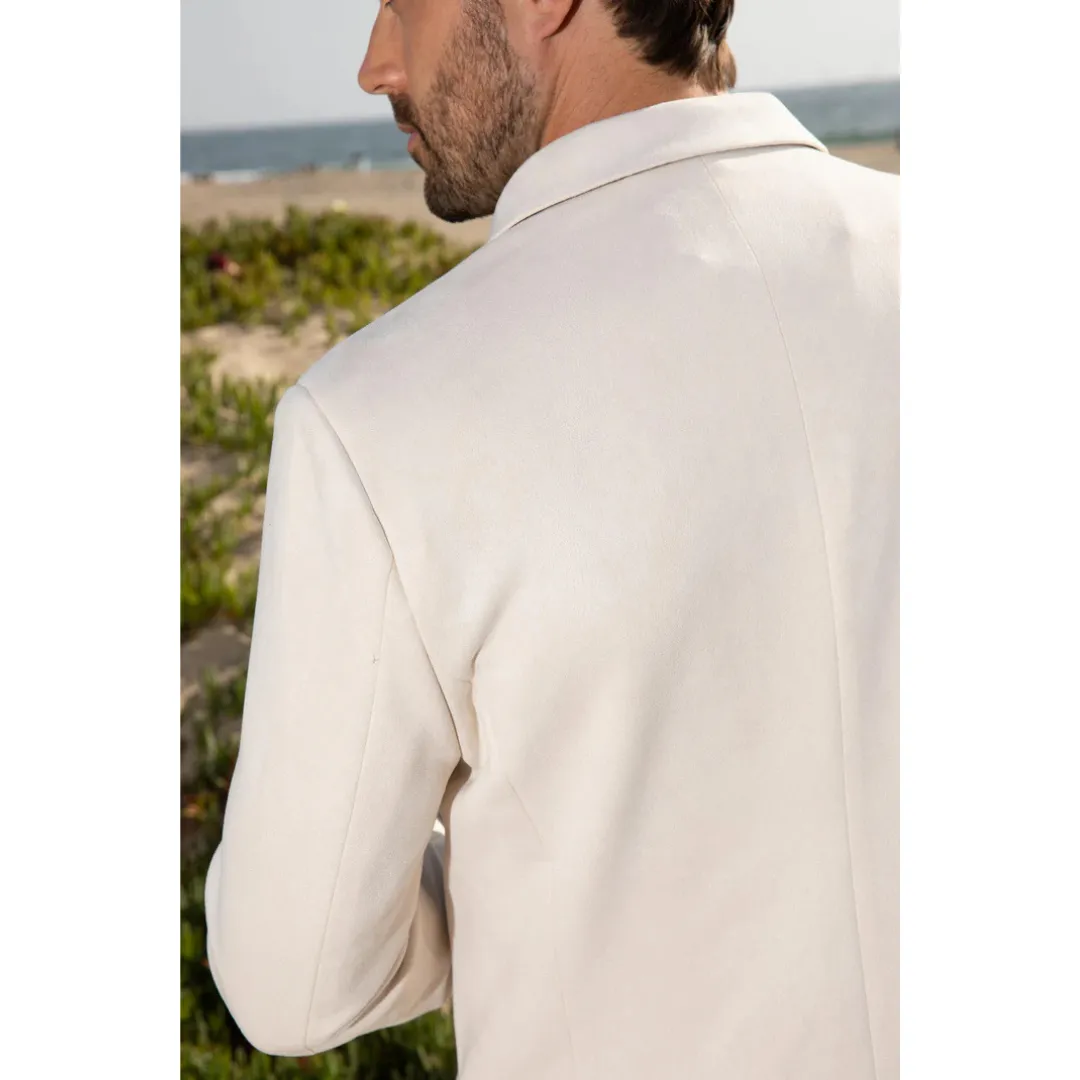Platini Men's Double Button Faux Suede Blazer - Off White