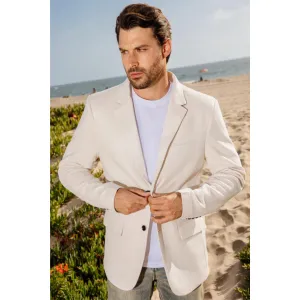 Platini Men's Double Button Faux Suede Blazer - Off White