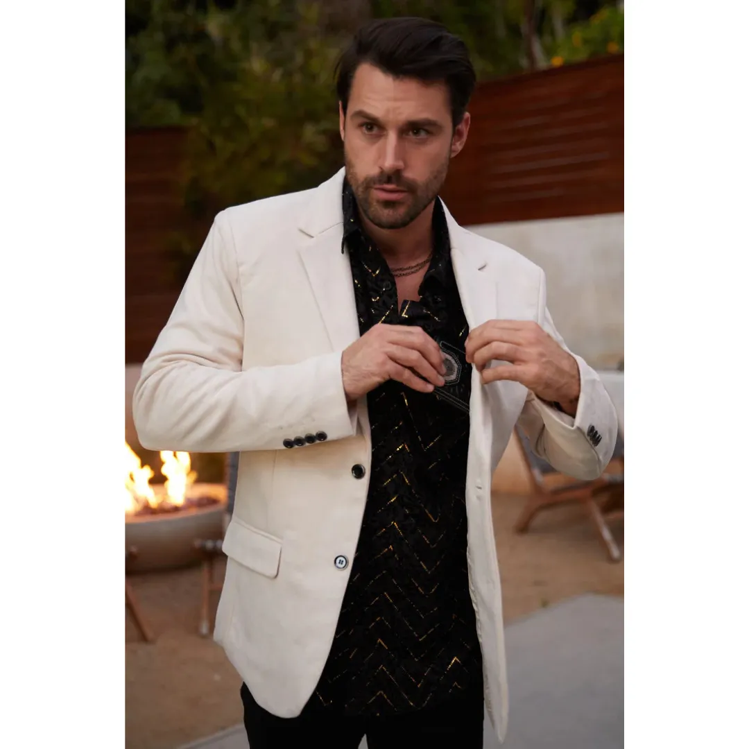 Platini Men's Double Button Faux Suede Blazer - Off White