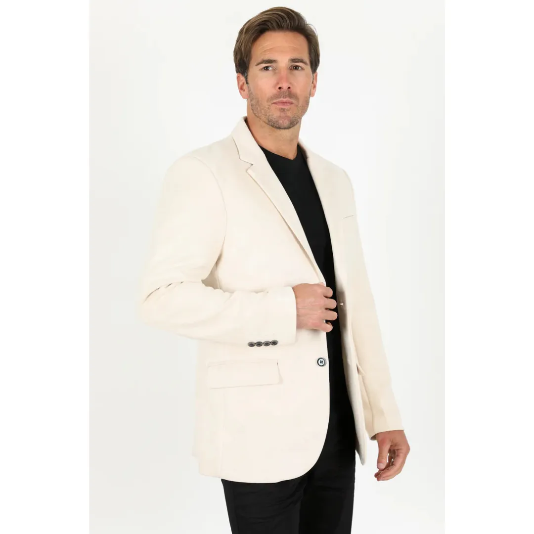 Platini Men's Double Button Faux Suede Blazer - Off White