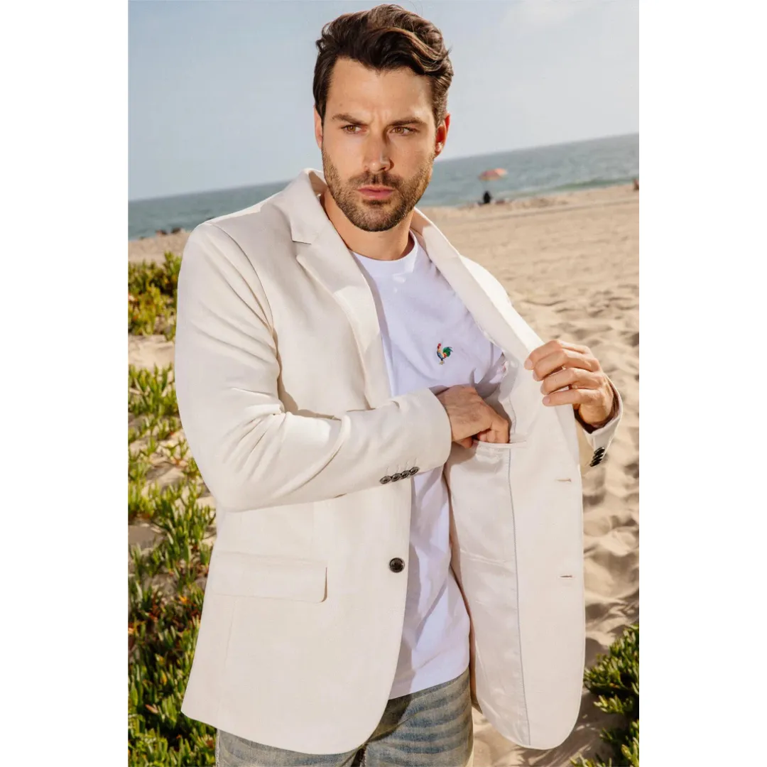 Platini Men's Double Button Faux Suede Blazer - Off White