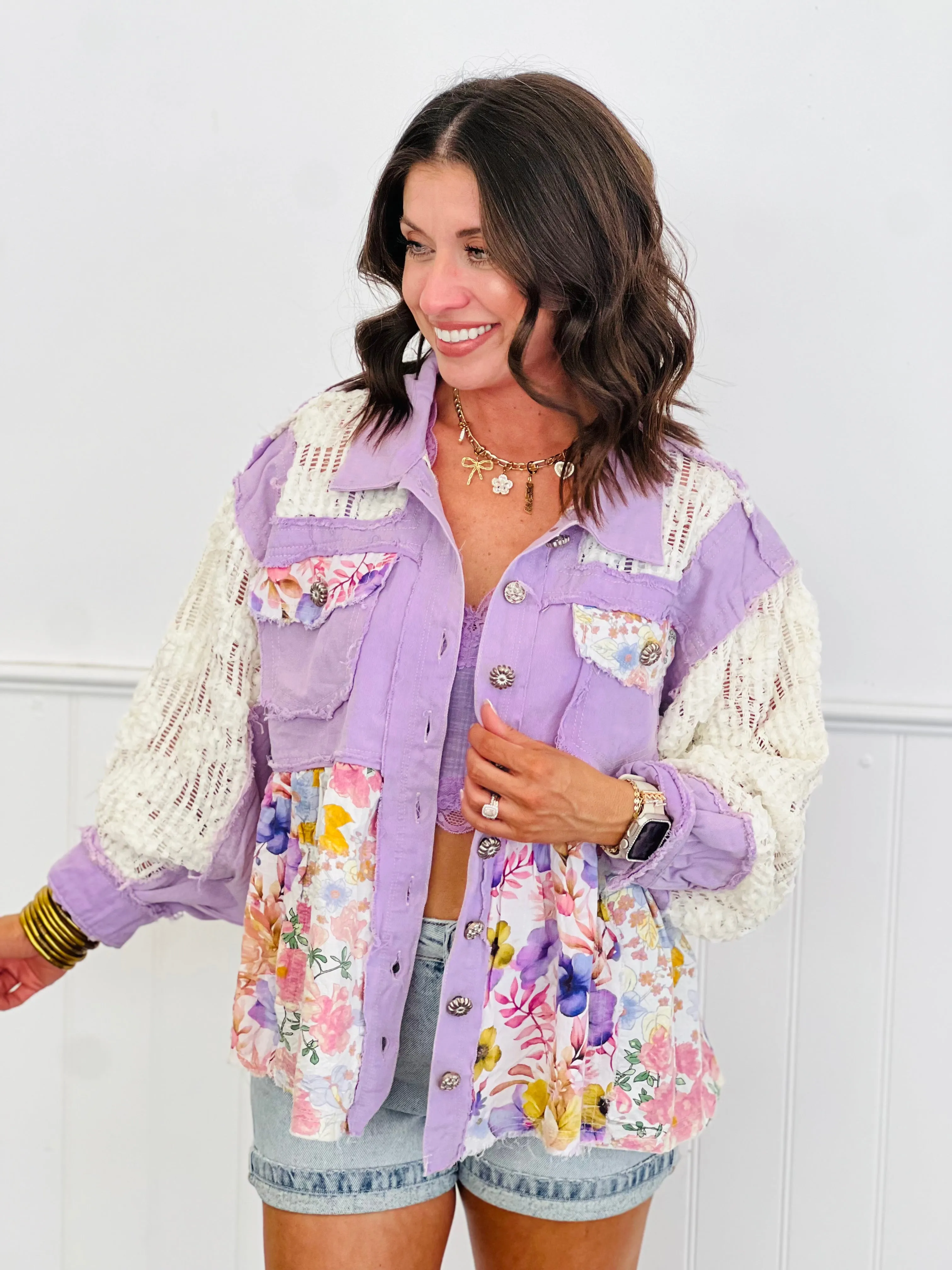 POL Lavender Floral Color Block Jacket (Reg.)
