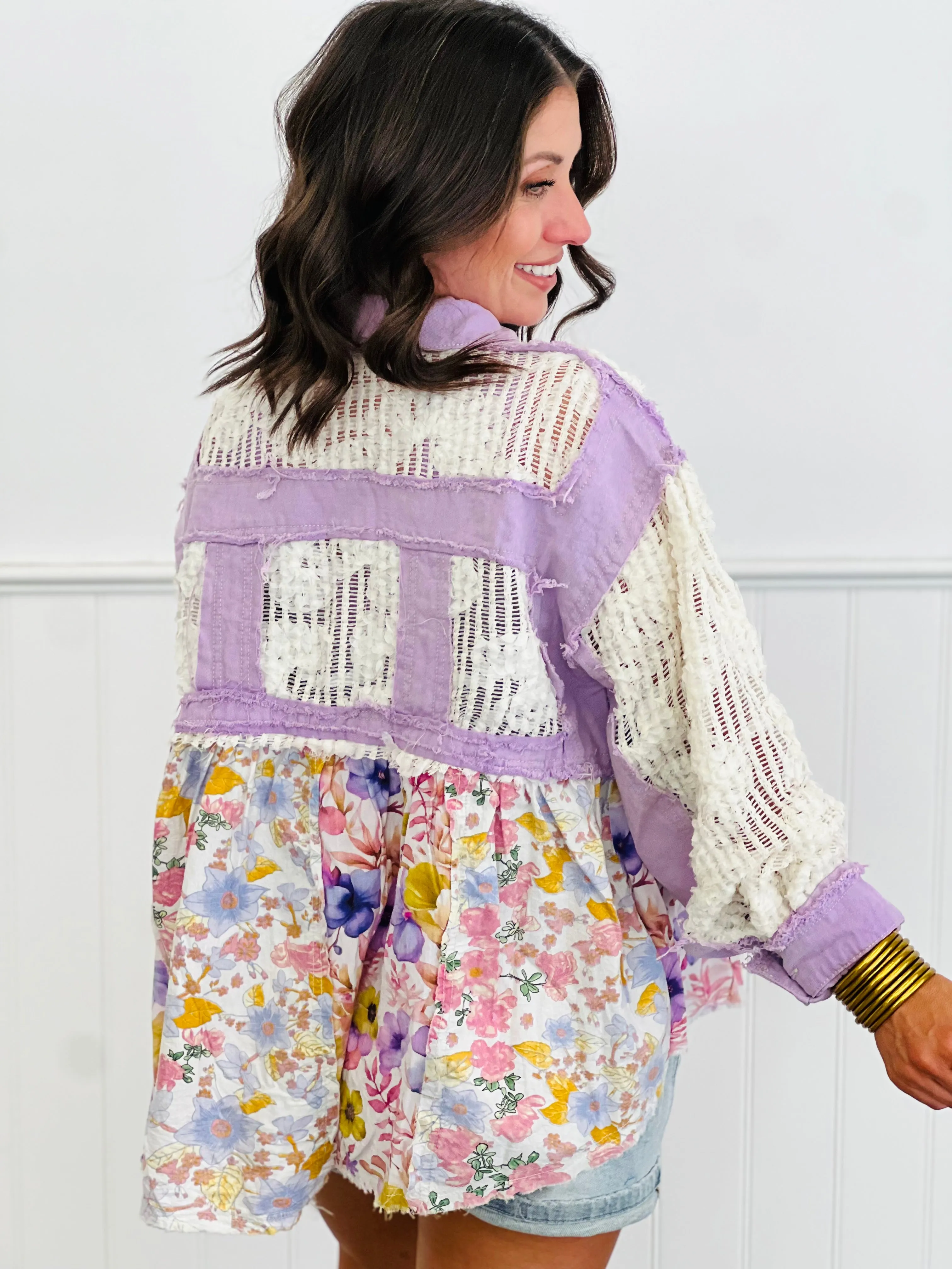 POL Lavender Floral Color Block Jacket (Reg.)