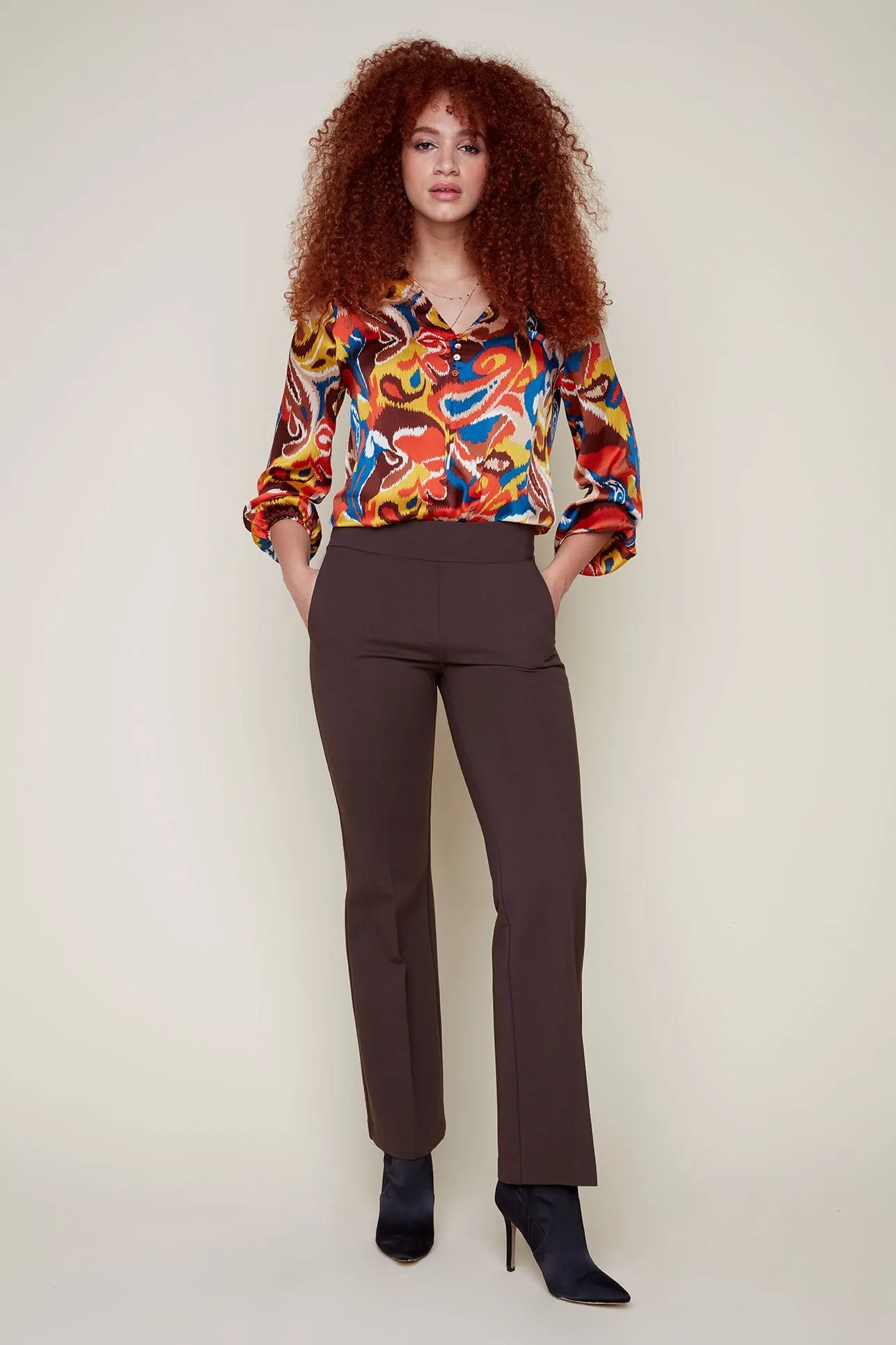 Ponte Pull On Dress Pants - Chocolate