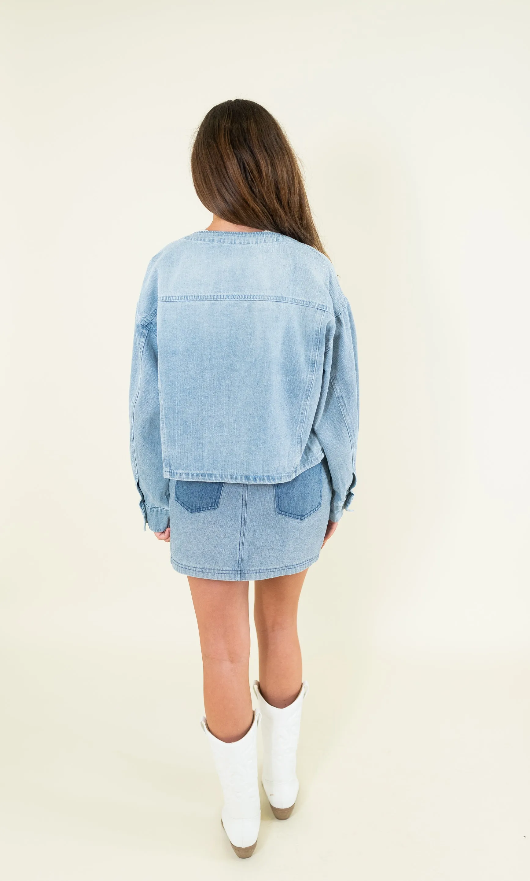 Round Neck Denim Jacket
