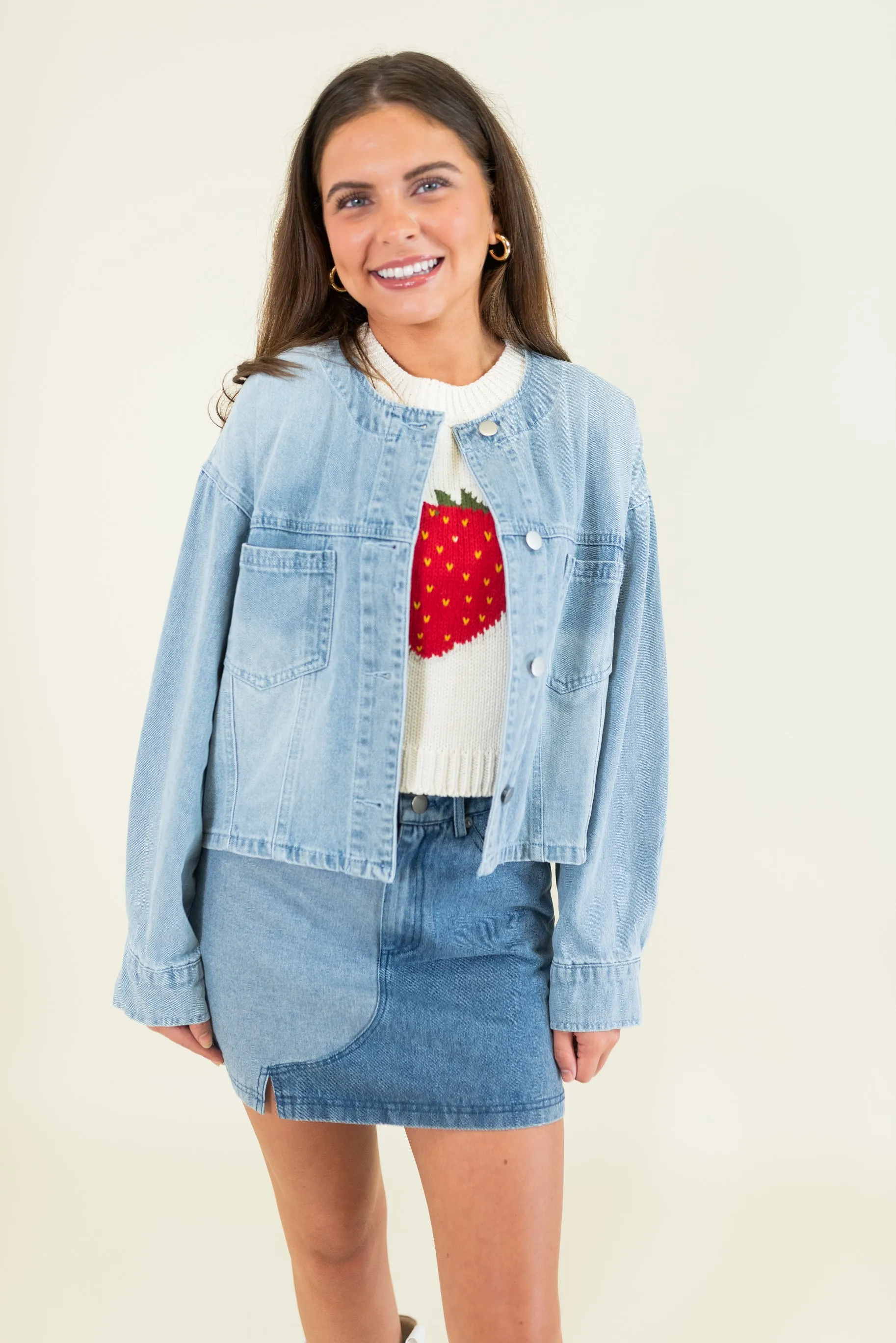 Round Neck Denim Jacket