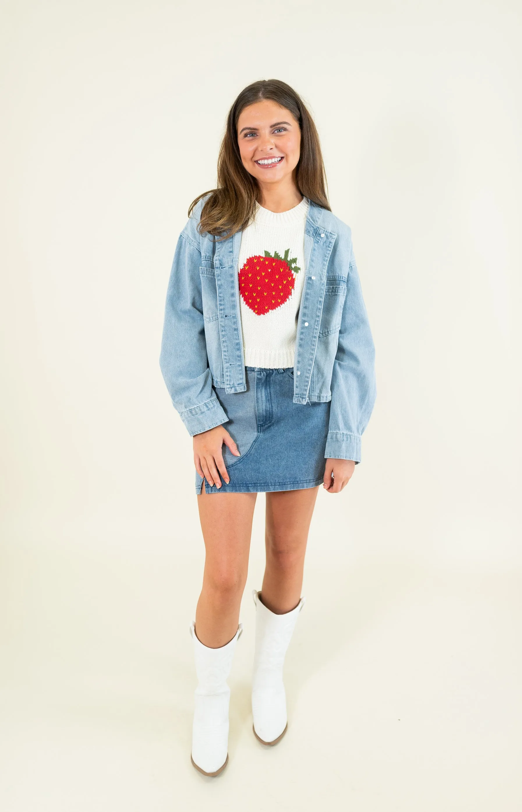 Round Neck Denim Jacket