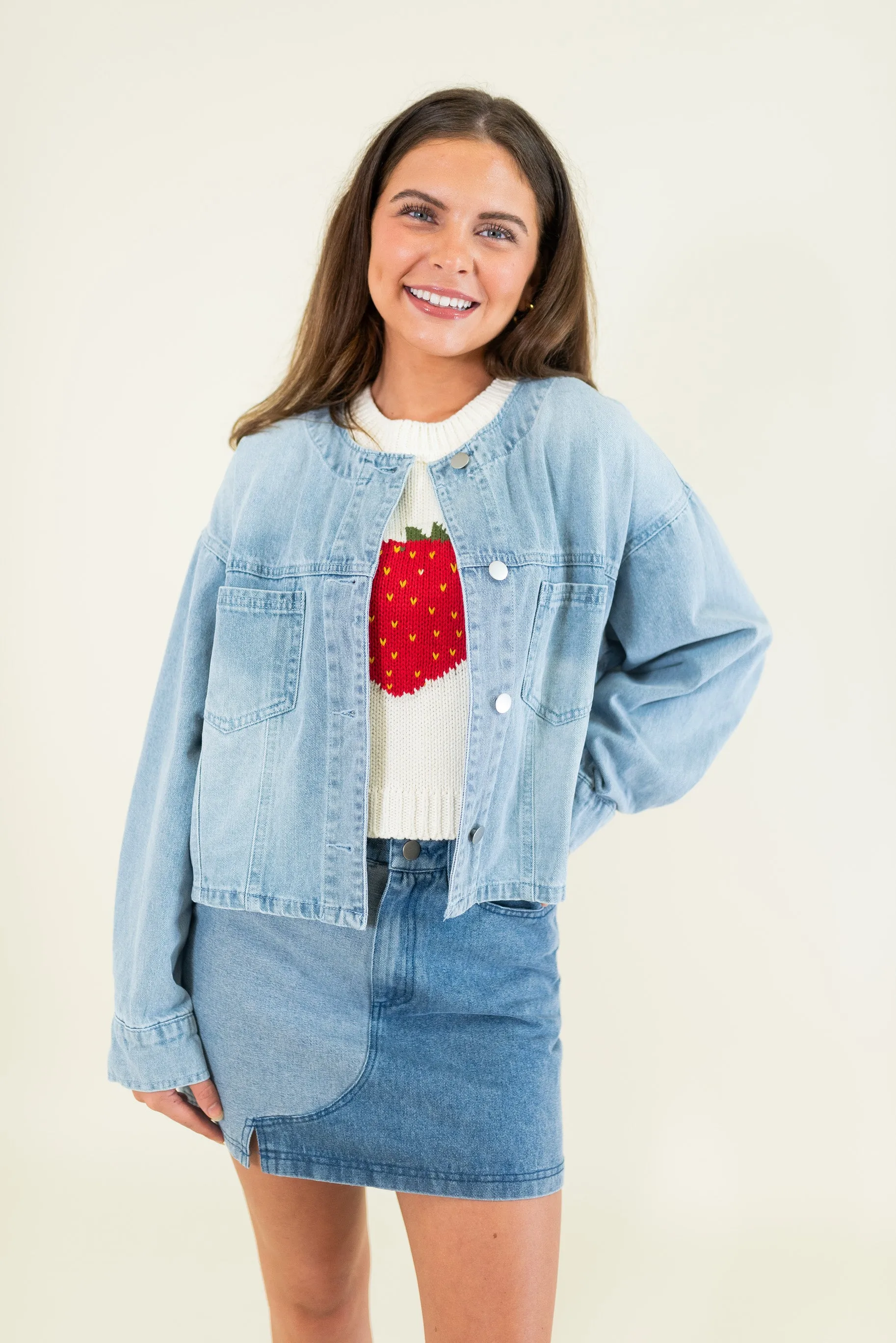 Round Neck Denim Jacket