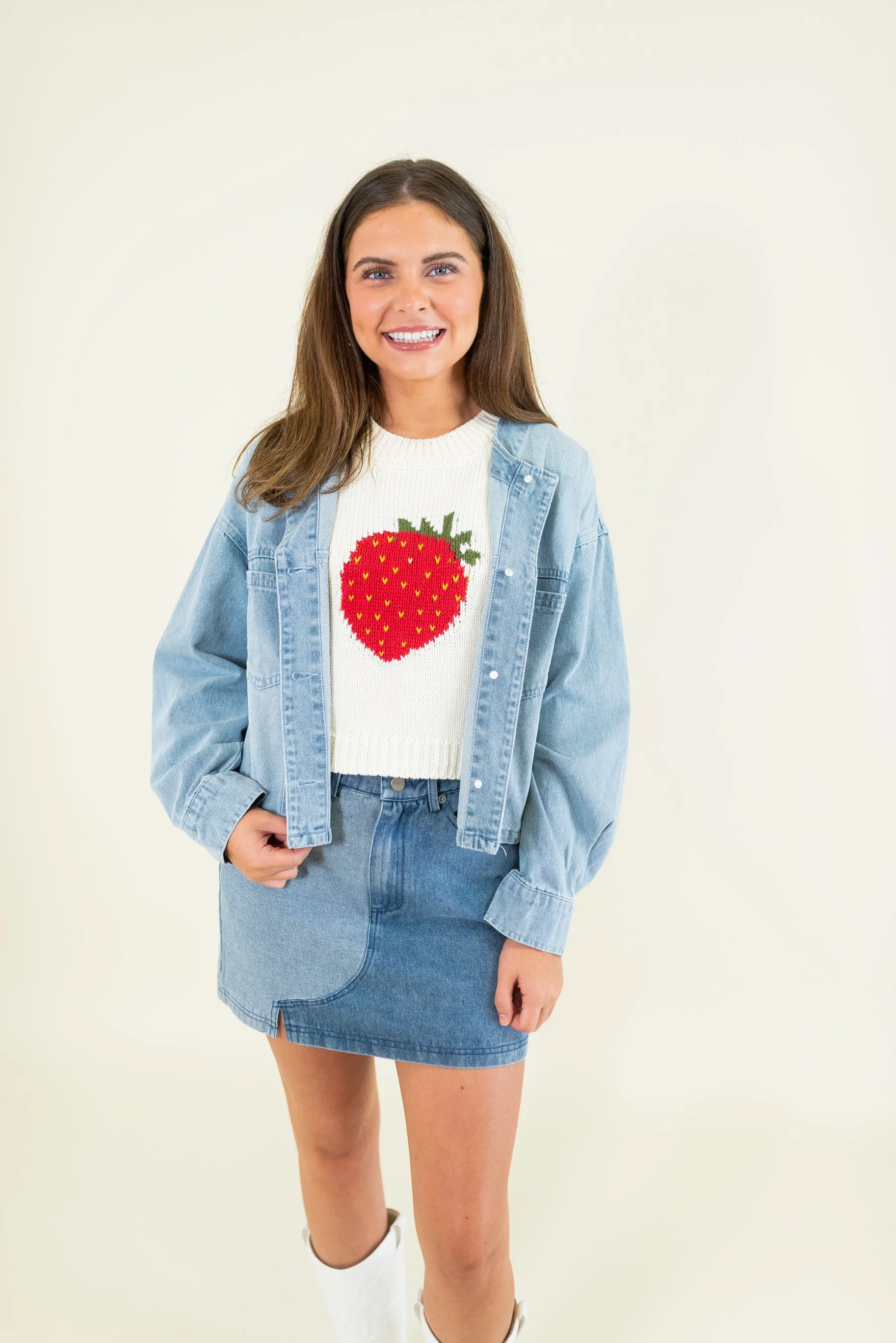 Round Neck Denim Jacket