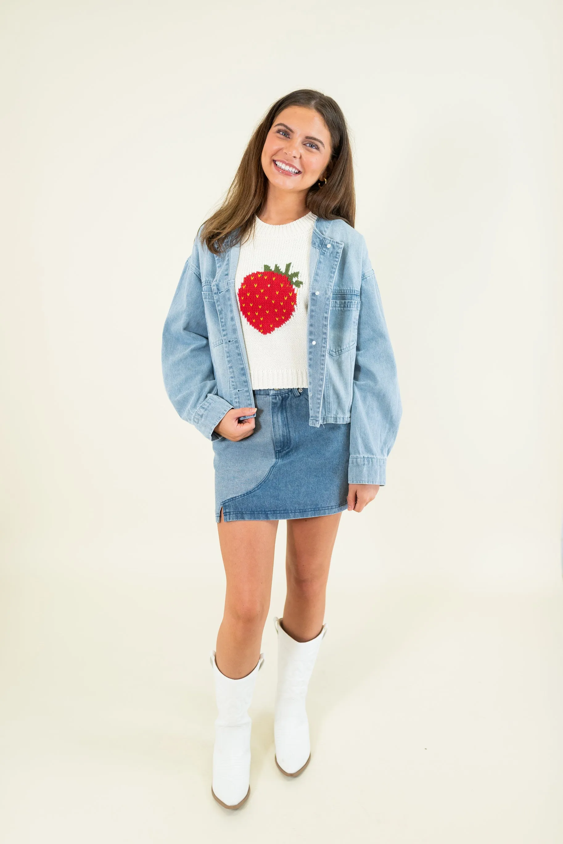 Round Neck Denim Jacket