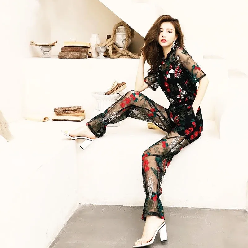 Runway Elegant 2pcs  Embroidery Pantsuit