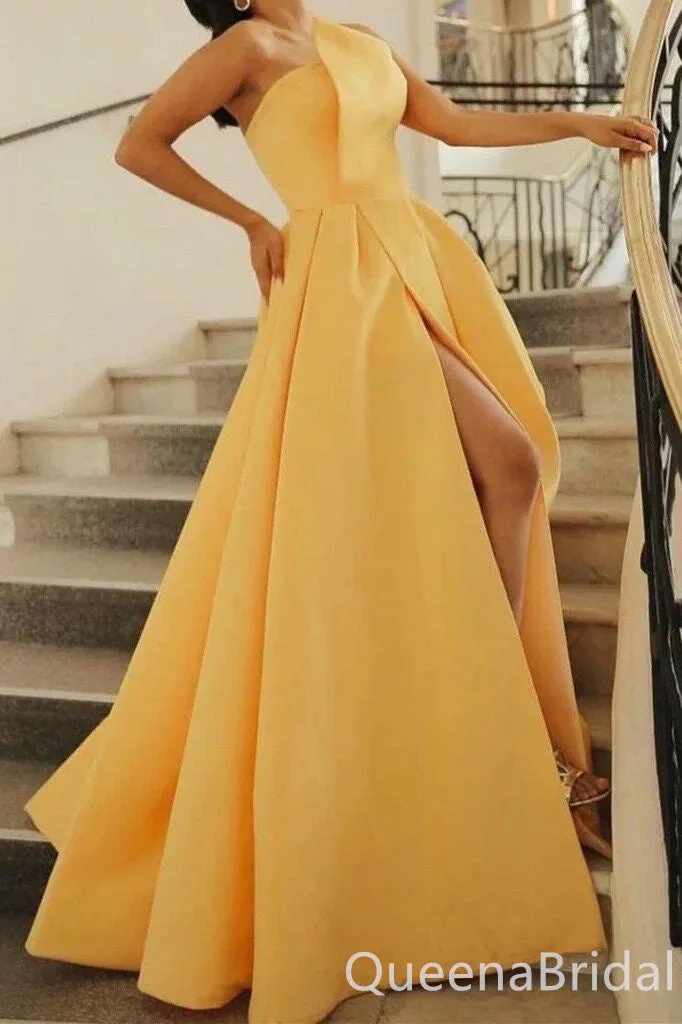 Sexy Elegant Strapless High Slit Evening Gown Long Prom Dresses ,WGP627