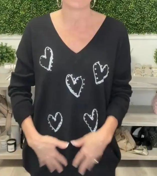 Silver Stud Heart Sweater