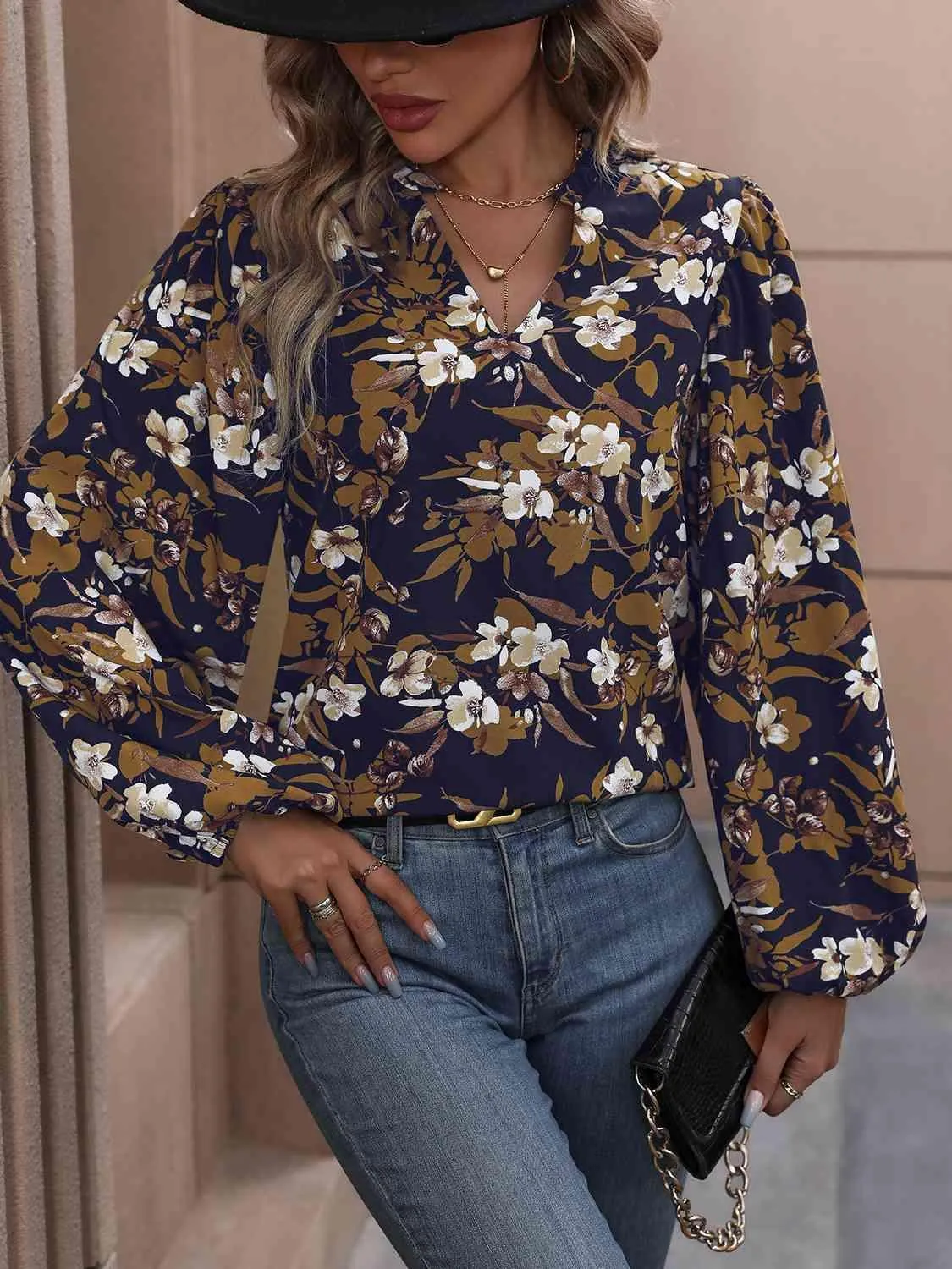 Spring Mood Black Floral Long Sleeve Blouse
