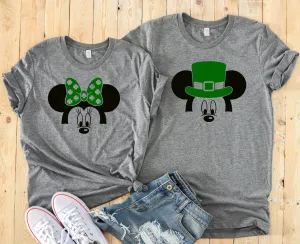 St. Patrick's Day Minnie and Mickey  Matching Disney Couples Shirts -Shamrock - Clover - Green Bow