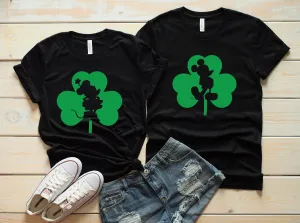 St. Patrick's Day Minnie and Mickey Mouse - Matching Disney Couples Shirts -Silhouette inside of Shamrock
