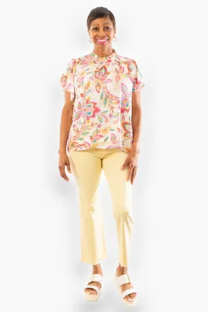 THML Pink Paisley Flutter Sleeve Satin Top