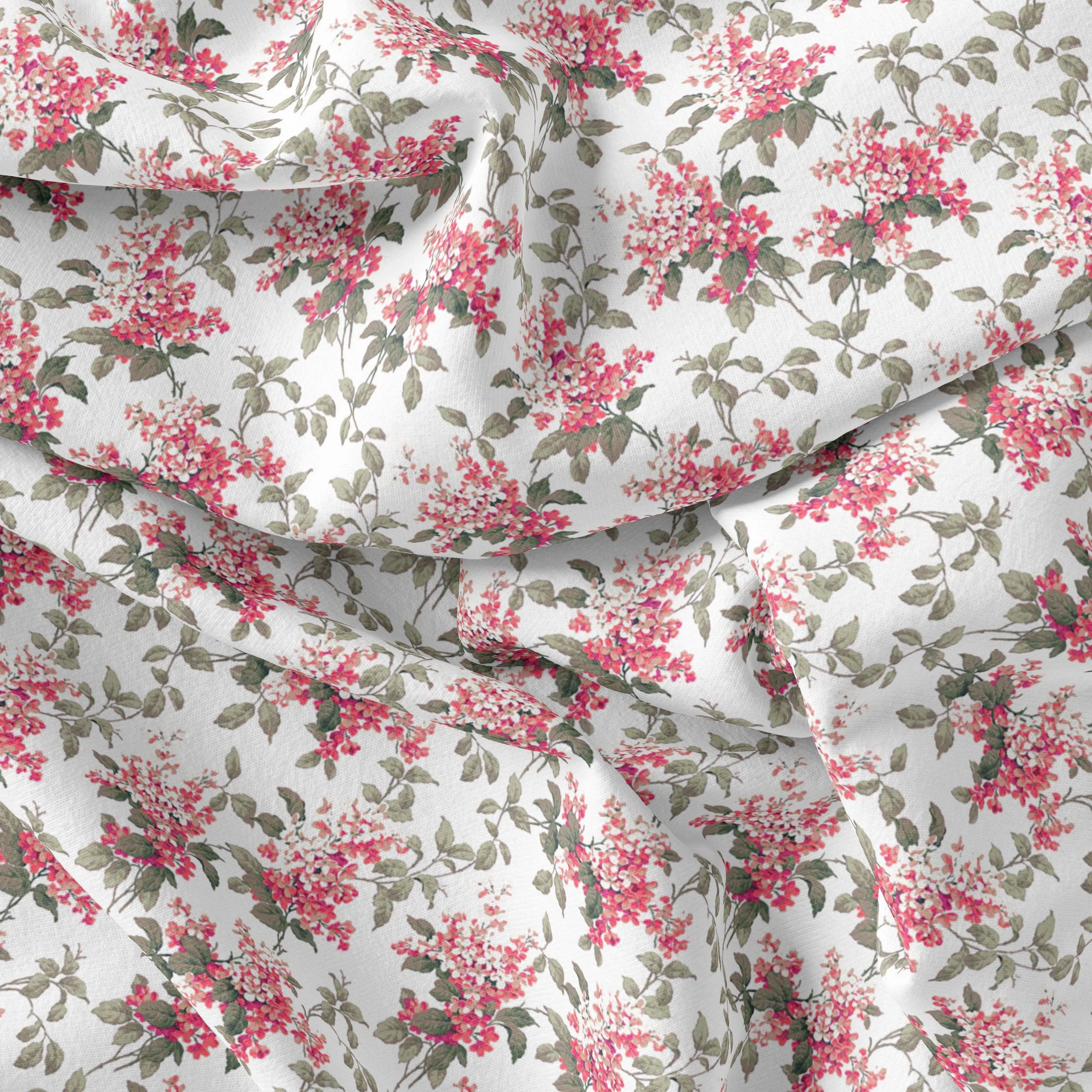 Tiny Daffodil Flower With Birch Leaves Digital Printed Fabric - Weightless