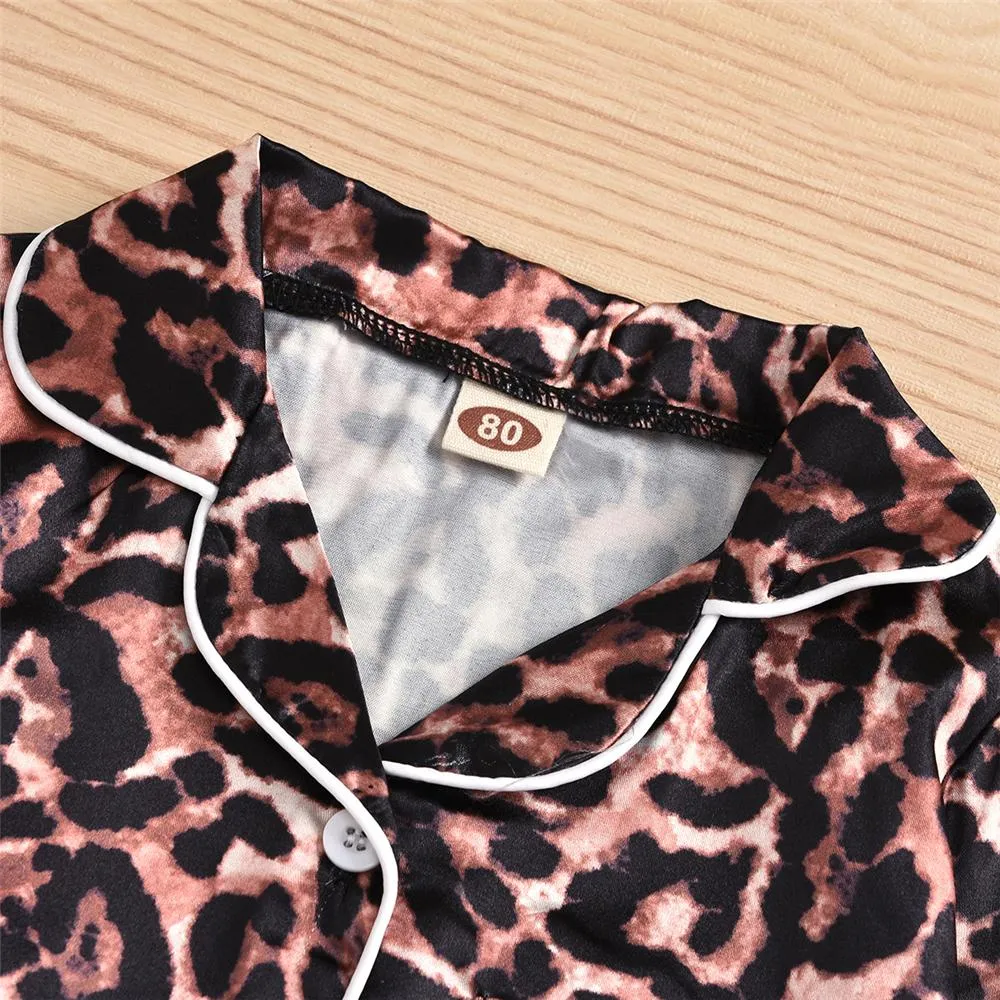 Toddler Girls Button Cardigan Leopard Top & Pants Wholesale Girl Clothing