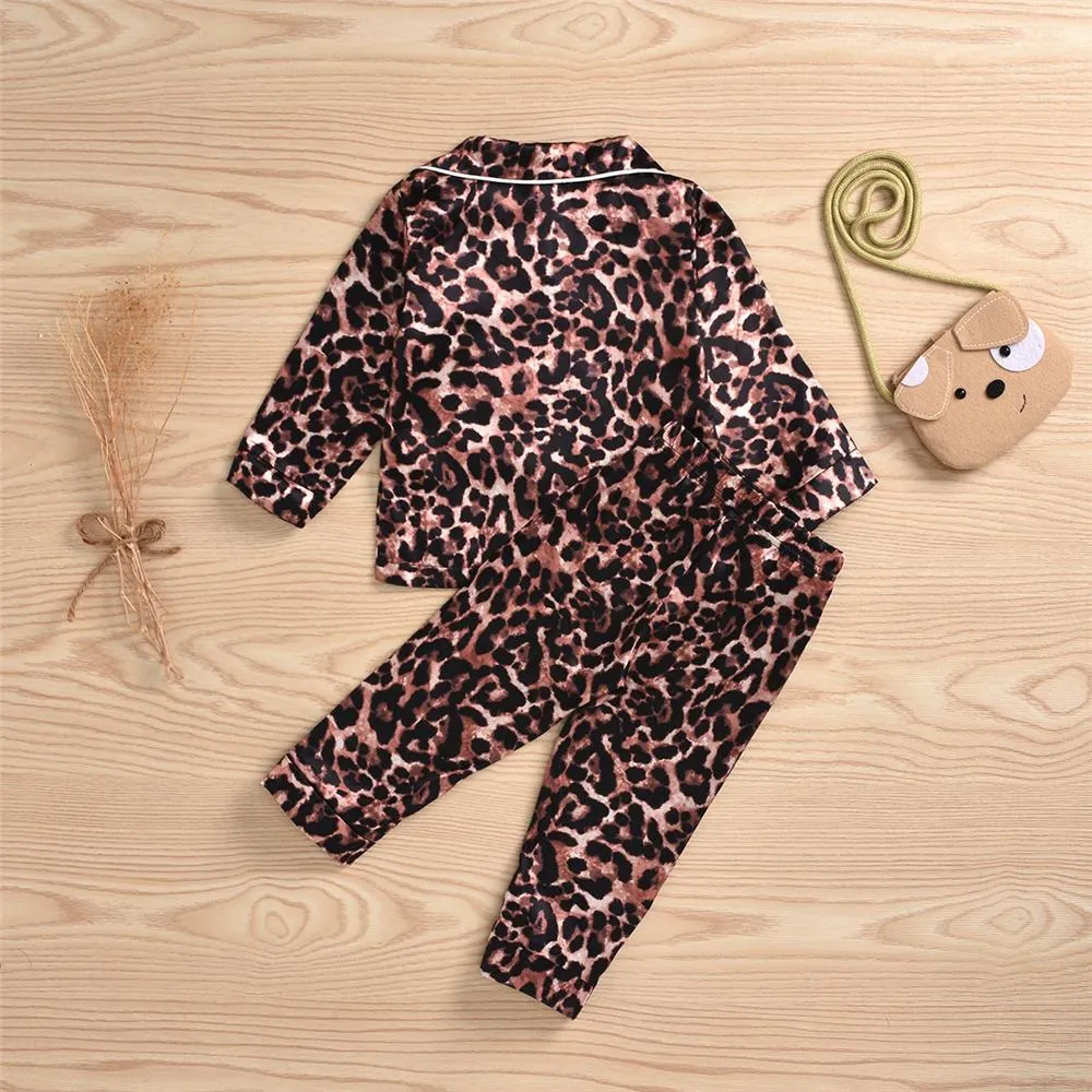 Toddler Girls Button Cardigan Leopard Top & Pants Wholesale Girl Clothing