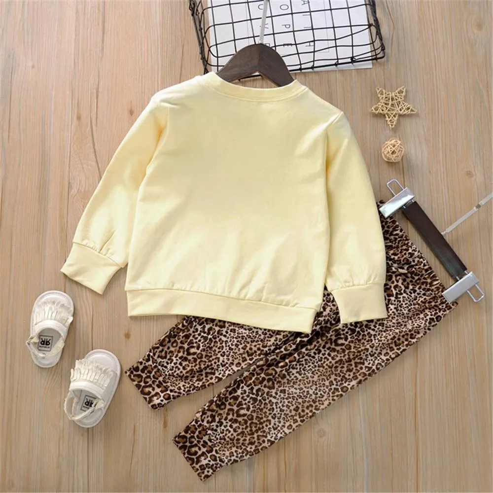 Toddler Girls Letter Print Top & Leopard Pants Toddler Girls Wholesale
