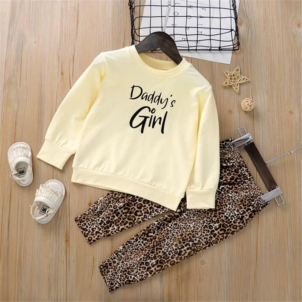 Toddler Girls Letter Print Top & Leopard Pants Toddler Girls Wholesale