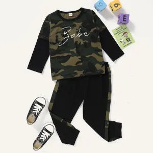 Unisex Bebe Camo Long Sleeve Splicing Top & Pants Wholesale Childrens Clothing