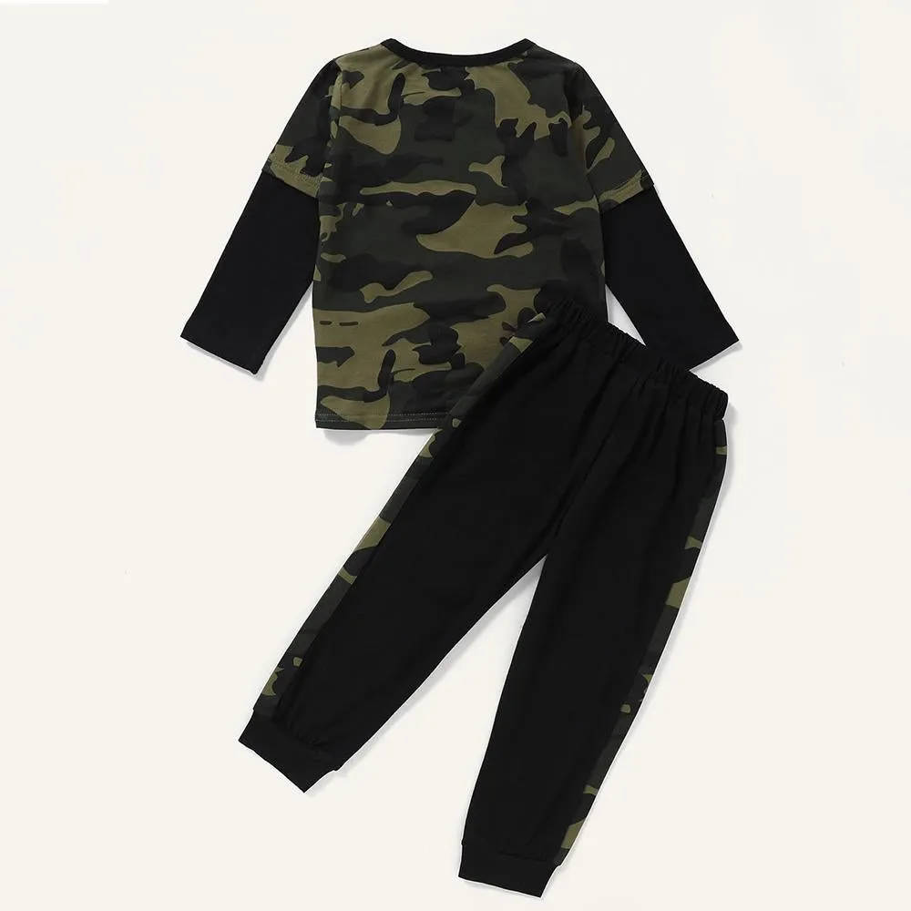 Unisex Bebe Camo Long Sleeve Splicing Top & Pants Wholesale Childrens Clothing