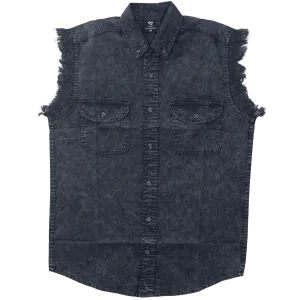 Vance VB731 - Men's Biker Motorcycle Charcoal Acid Wash Cut Off Sleeveless Shirt