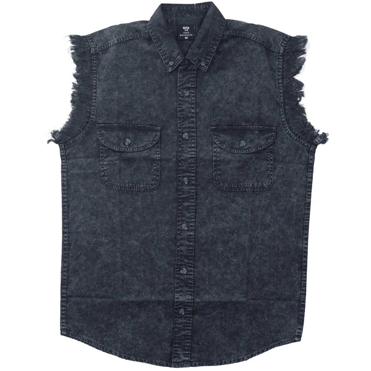 Vance VB731 - Men's Biker Motorcycle Charcoal Acid Wash Cut Off Sleeveless Shirt