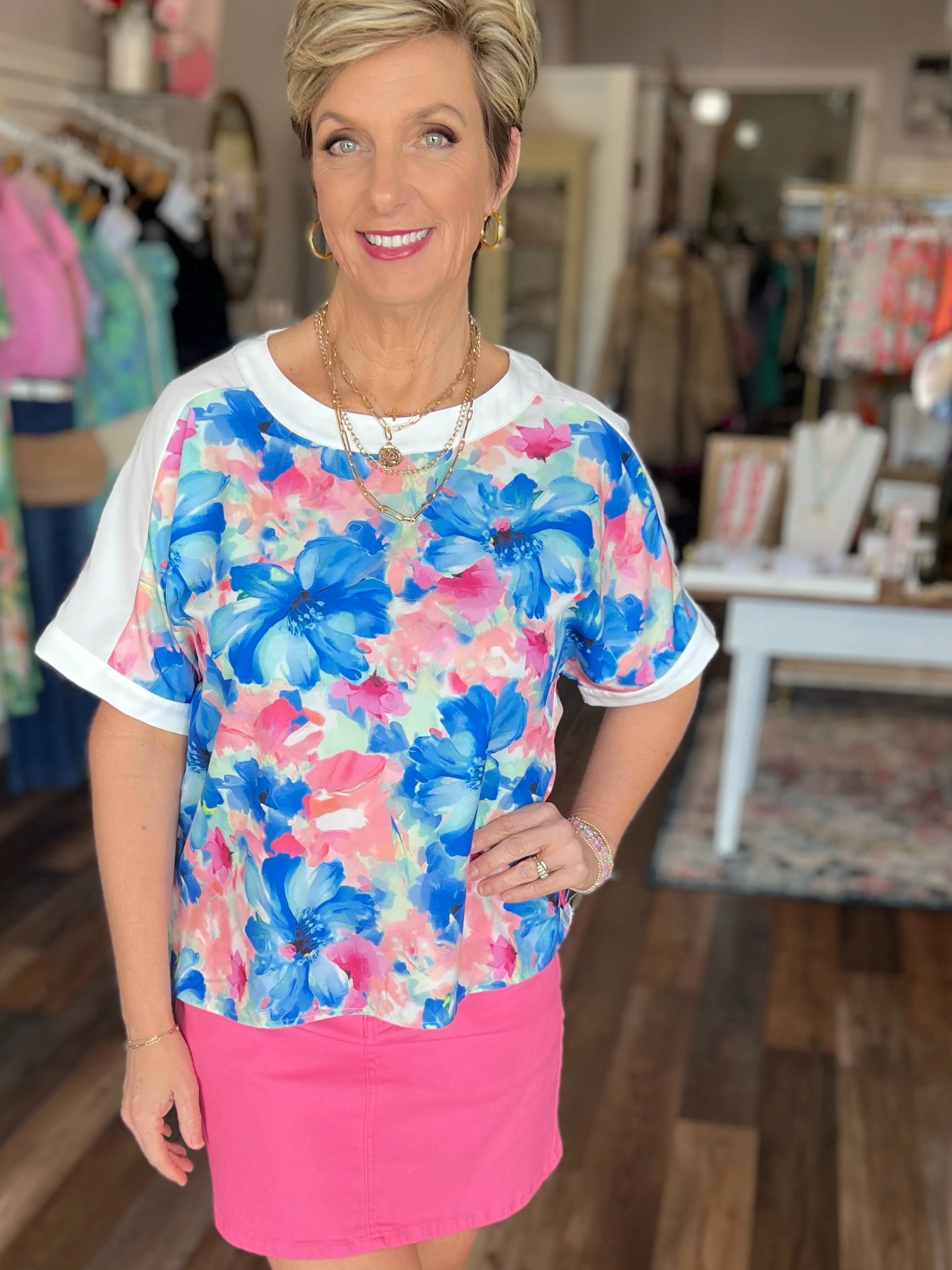 Watercolor Floral Short Sleeve Top