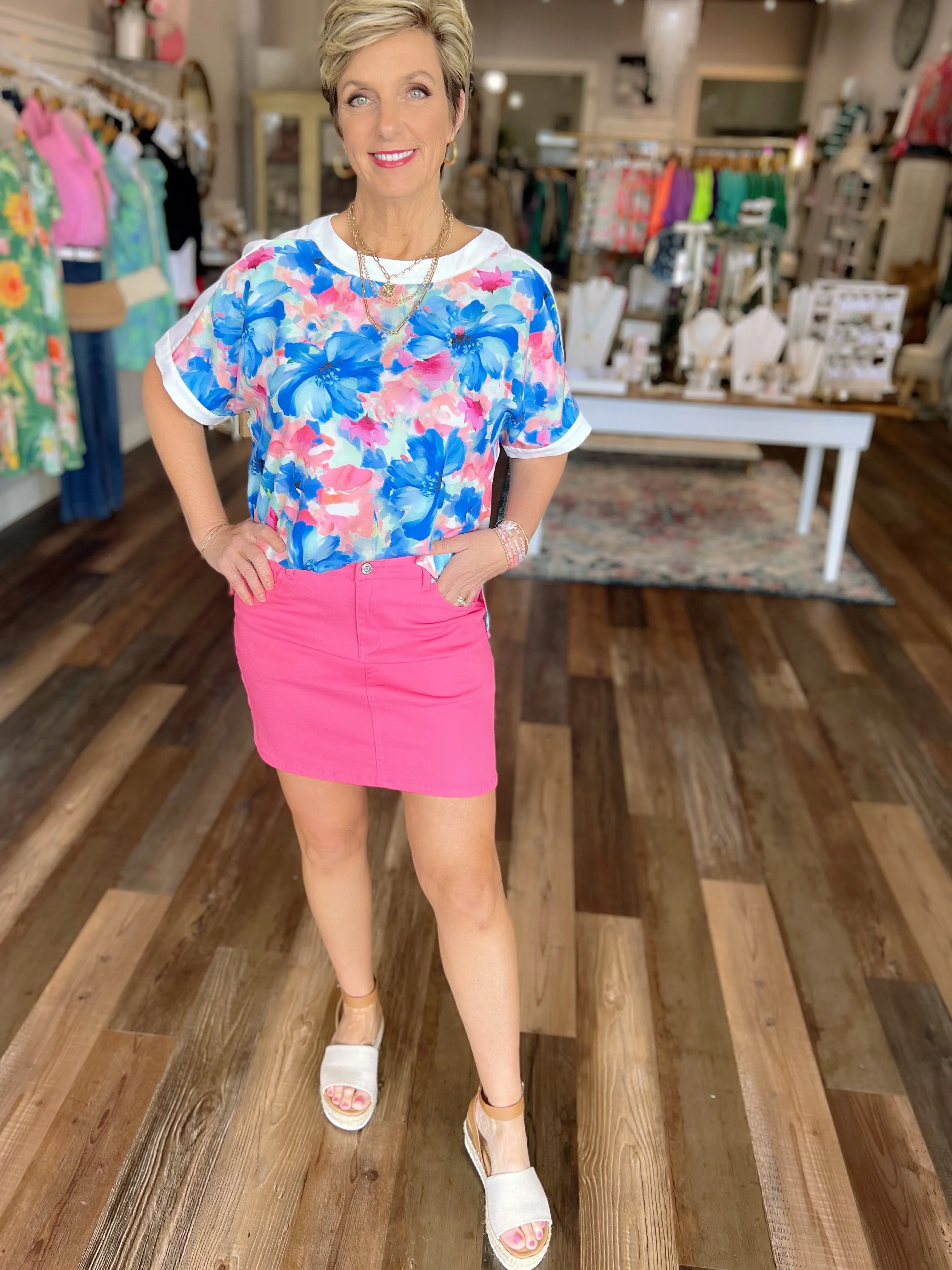 Watercolor Floral Short Sleeve Top