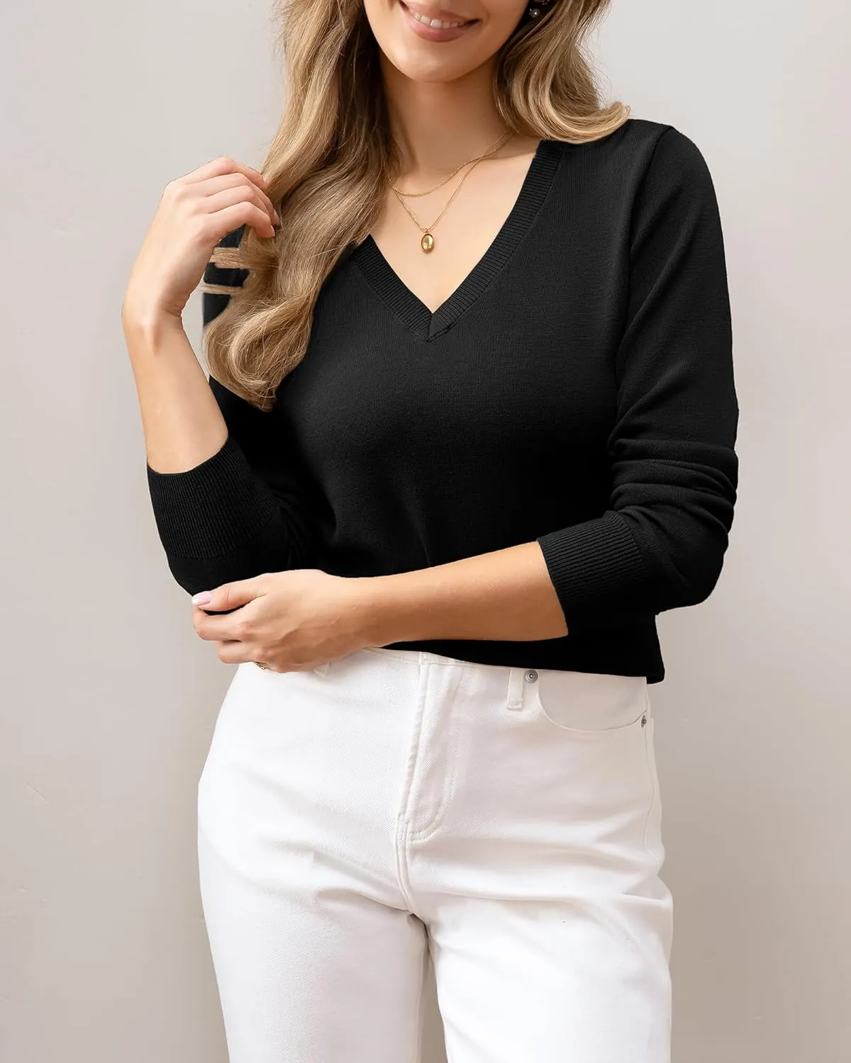 Women's 100% Cotton Sweaters Long Sleeve Lightweight Knit Solid Soft Pullover Tops