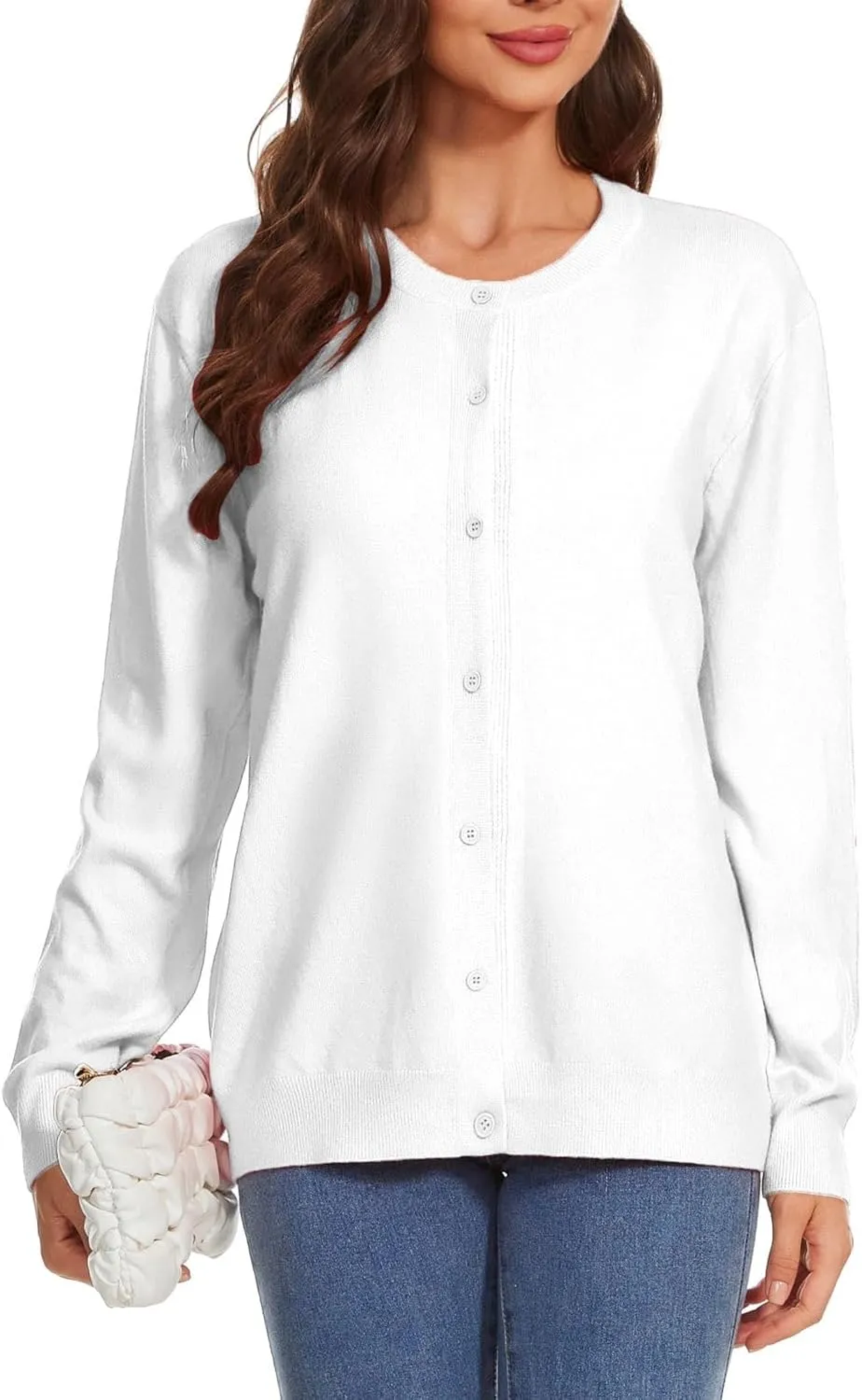 Womens Cardigan Sweaters Button Down Classic Long Sleeve Casual Crew Neck Soft Spring TopsS-2XL