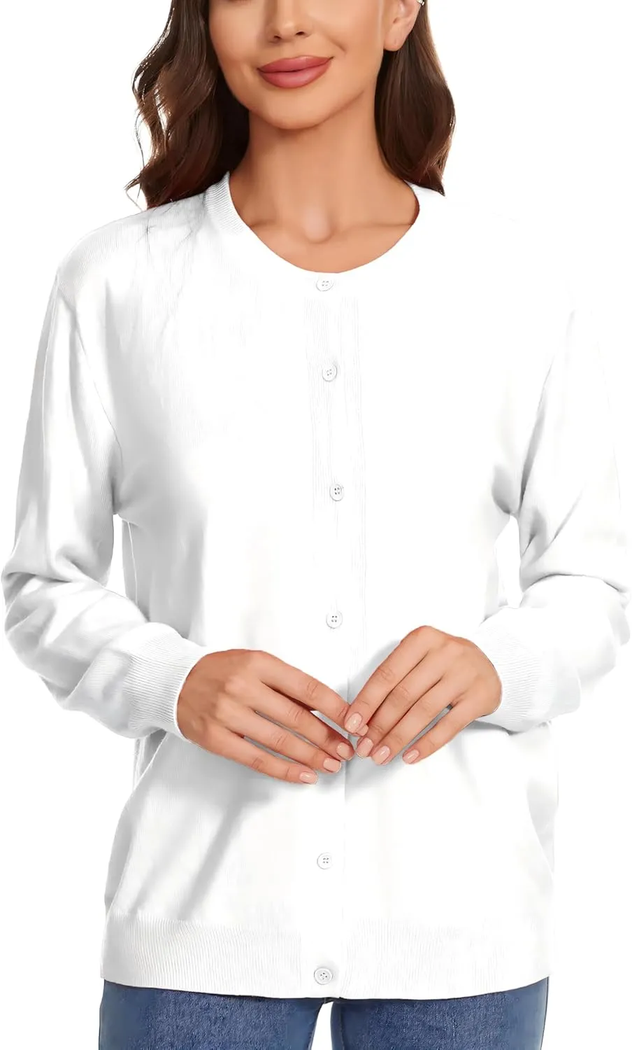 Womens Cardigan Sweaters Button Down Classic Long Sleeve Casual Crew Neck Soft Spring TopsS-2XL