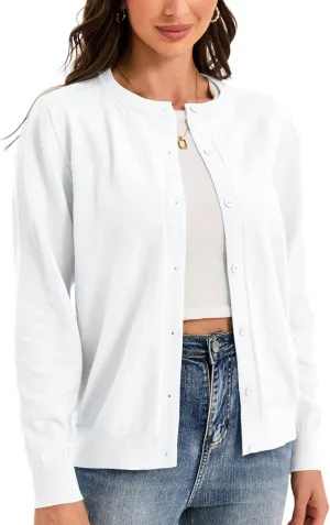 Womens Cardigan Sweaters Button Down Classic Long Sleeve Casual Crew Neck Soft Spring TopsS-2XL