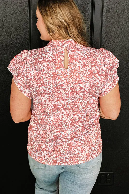 Women's Floral Print Ruffled Sleeve Blouse