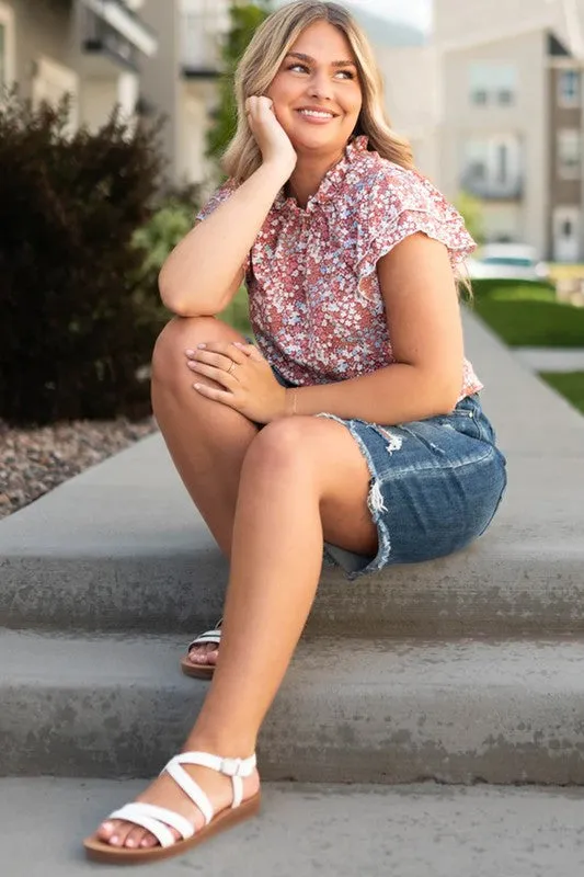 Women's Floral Print Ruffled Sleeve Blouse